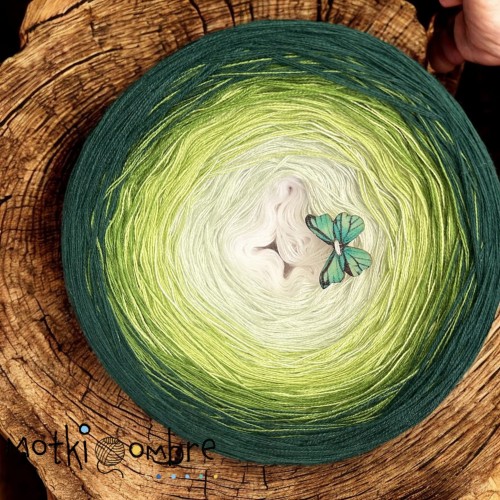 Motek Ombre bawełna/akryl BA 496 ( biały /mieta /groszek/ paproć / butelkowa zieleń )