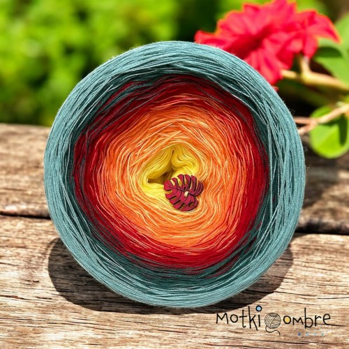 Motek Ombre bawełna/akryl  ba 505 ( żółty / mango /czerwony/szmaragd/patyna )