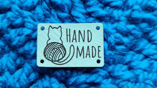 Naszywka Handmade -kot 1 szt niebieski