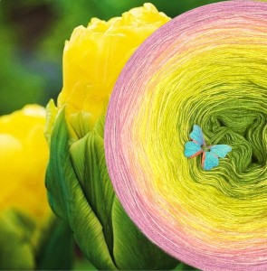 Motek Ombre bawełna/akryl BA 450 (paproć/kiwi/jasny żółty/różany/pudrowy róż)