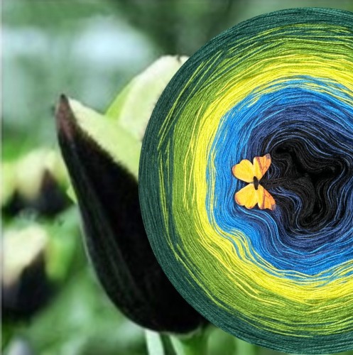 Motek Ombre bawełna/akryl BA 455 (czarny/atlantic blue/niebieski/kiwi/paproć/butelkowa zieleń)