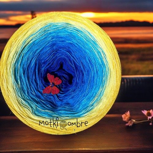 Motek Ombre bawełna/akryl BA 462 (lazur/niebieski/capri/jasny żółty/słoneczny żółty)